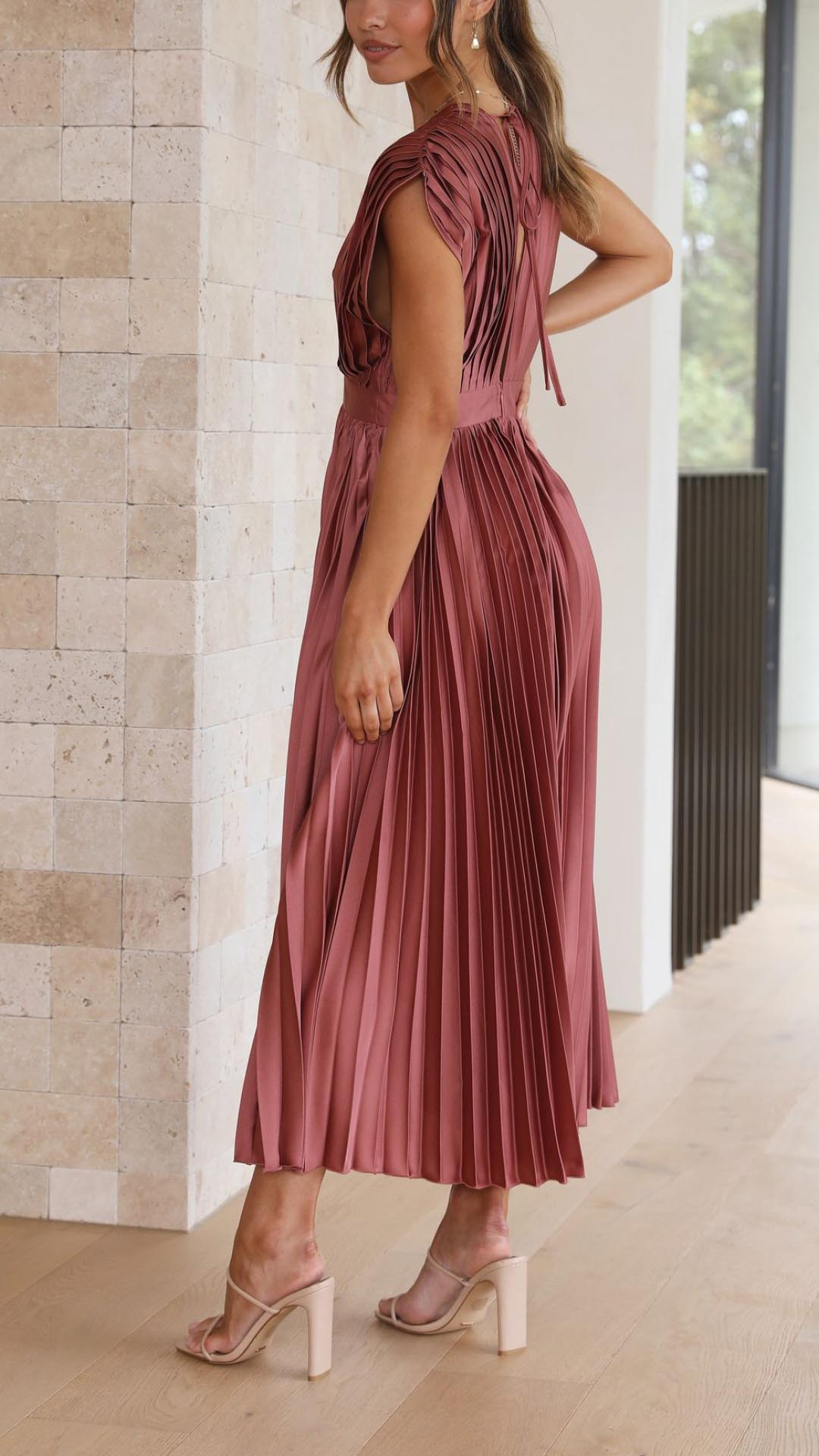 Leann | Pleated Maxi Wedding Guest Dress