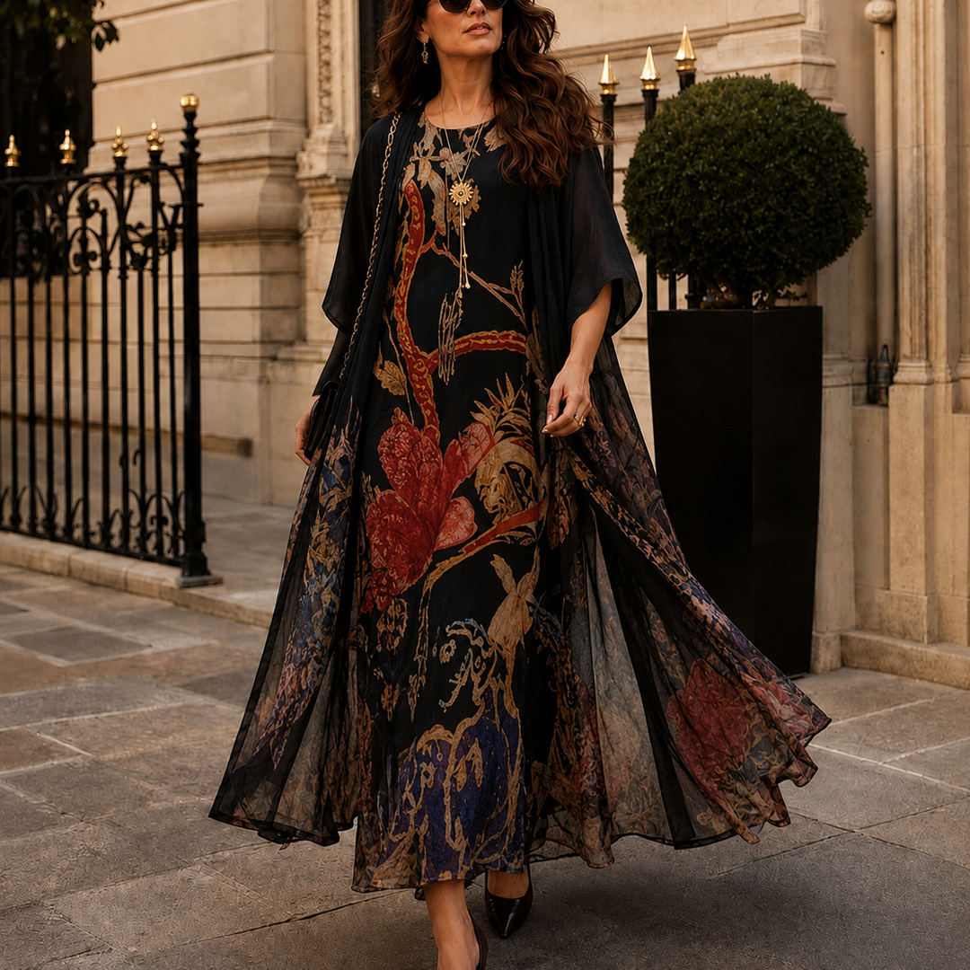 Florenza – Floral Maxi Dress and Sheer Voile Coat Set