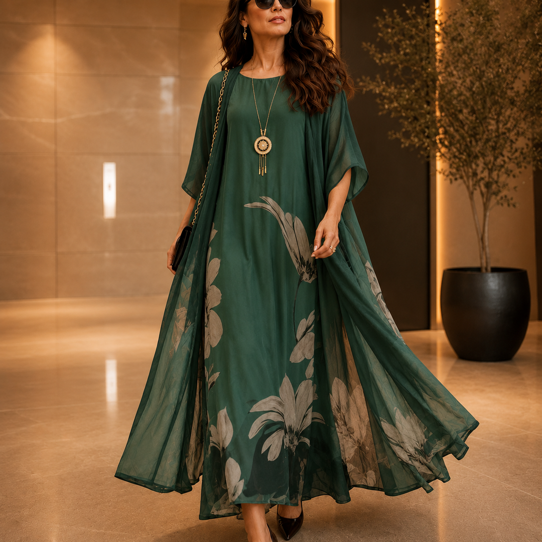 Florenza – Floral Maxi Dress and Sheer Voile Coat Set