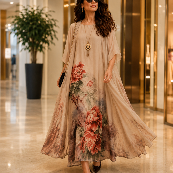 Florenza – Floral Maxi Dress and Sheer Voile Coat Set
