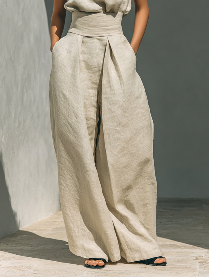 Giselle | Relaxed Beige Sleeveless Wide-Leg Co-Ord Set