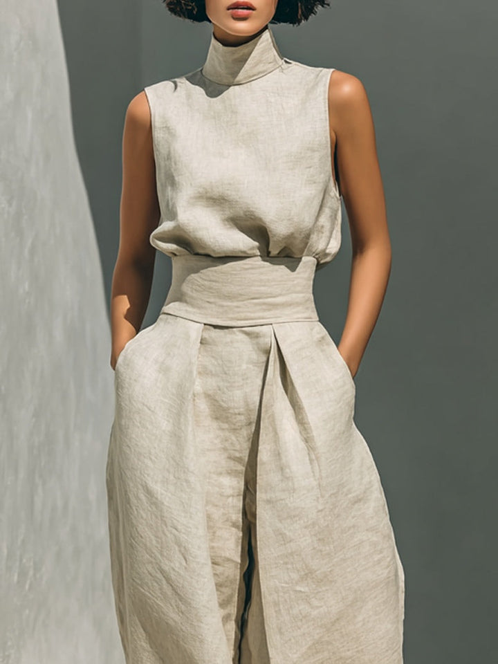 Giselle | Relaxed Beige Sleeveless Wide-Leg Co-Ord Set
