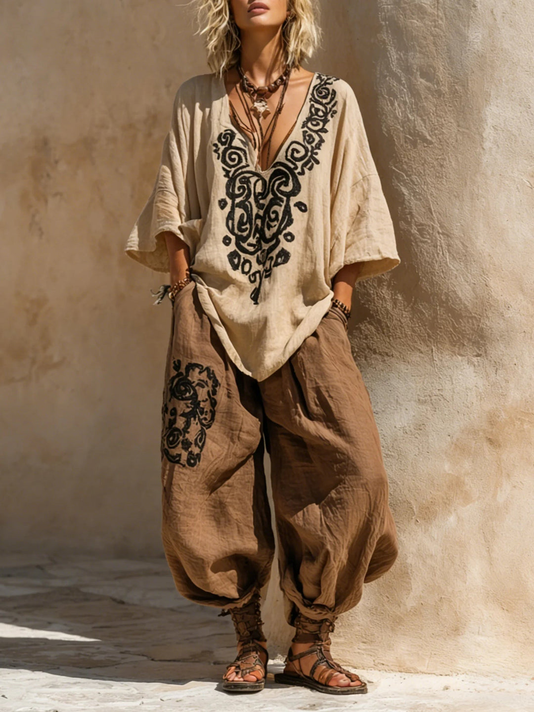 Maritza | Bohemian Art Print Three-Piece Clothing Set