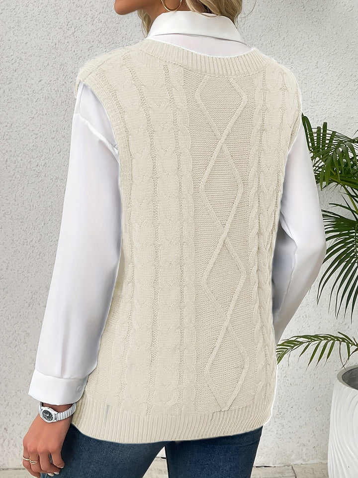 Lillian | Cable-Knit V-Neck Sweater Vest
