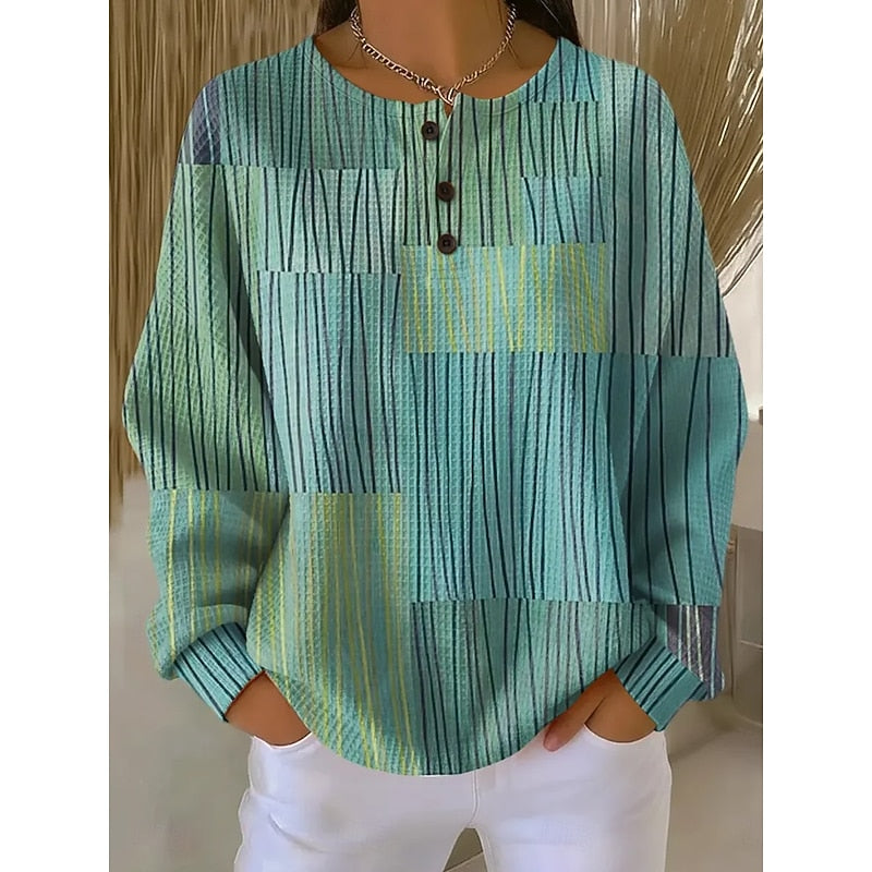 Aurora | Button-Neck Print Sweatshirt