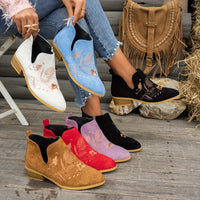 Dora | Embroidered Low-Heel Ankle Boots