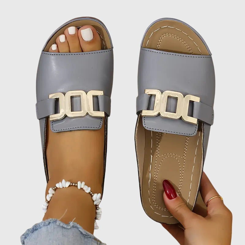 Women's Buckle Detail Open Toe Slide Sandals