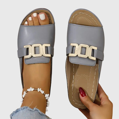 Women's Buckle Detail Open Toe Slide Sandals