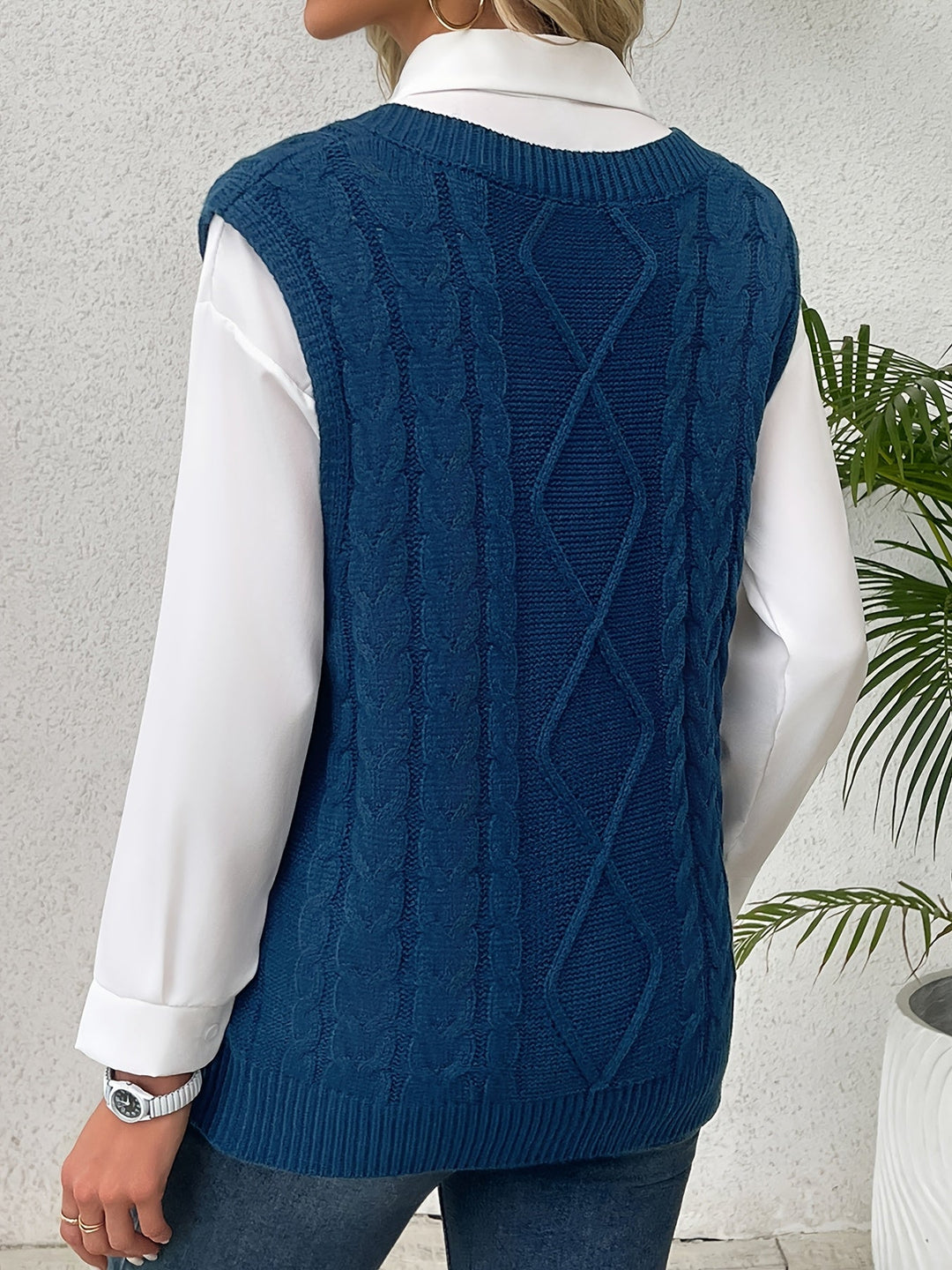 Lillian | Cable-Knit V-Neck Sweater Vest