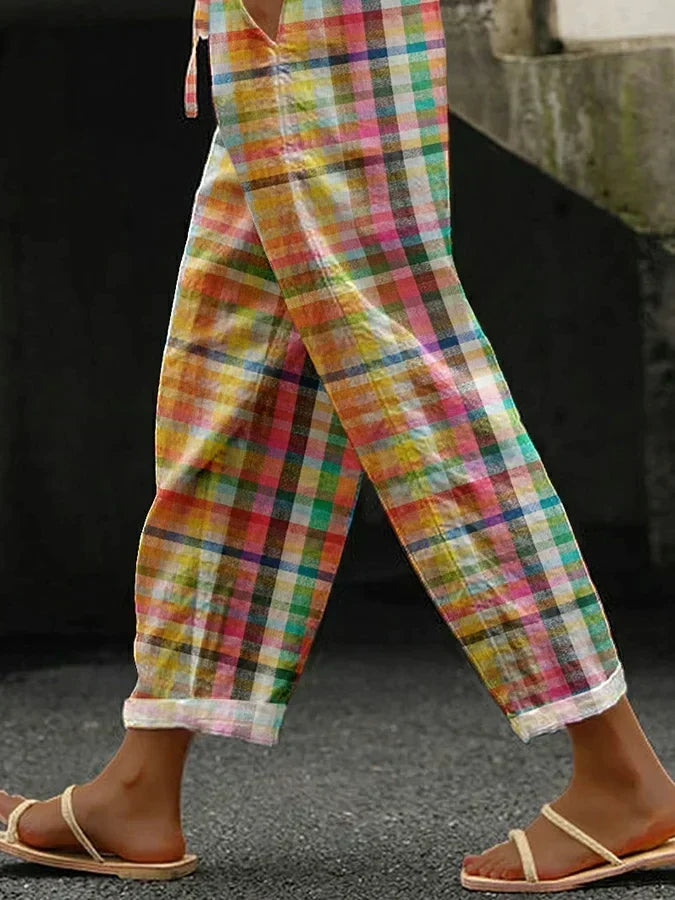 Delia | Linen Checkered Pants