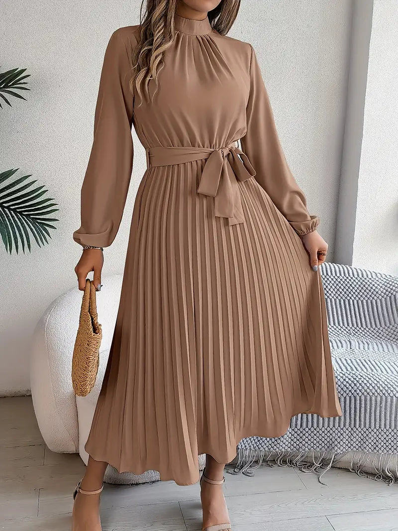 Tammie | Long-Sleeve Belted Waist Midi Dress