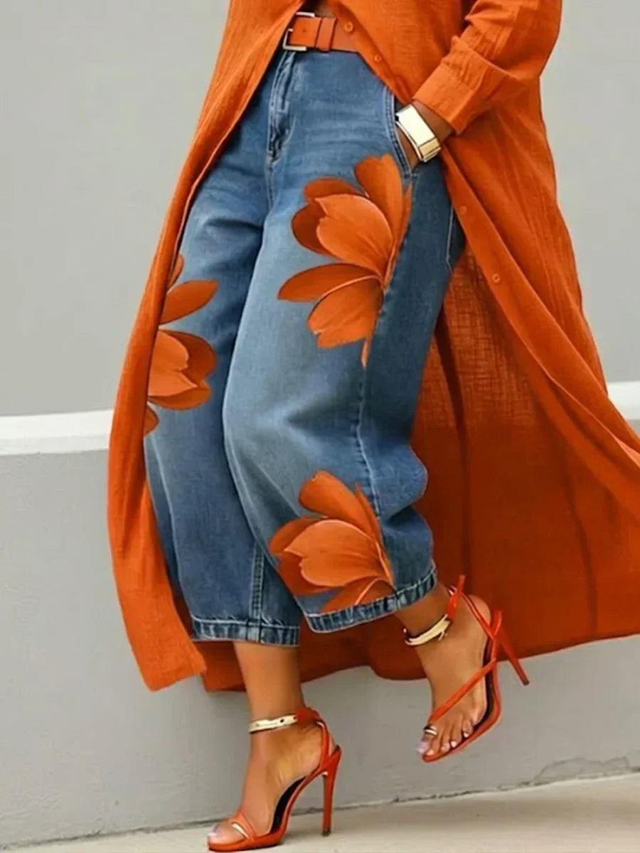 Esther |  Stylish Shirt Dress and Floral Jeans Set