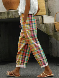 Delia | Linen Checkered Pants