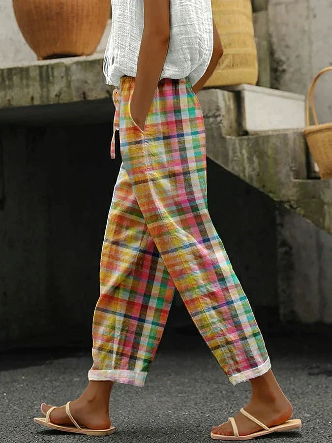 Delia | Linen Checkered Pants