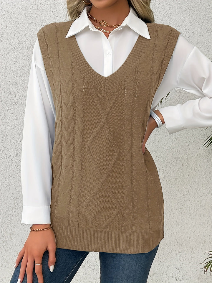 Lillian | Cable-Knit V-Neck Sweater Vest