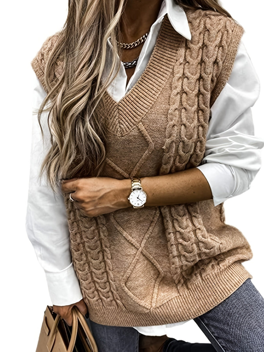 Lillian | Cable-Knit V-Neck Sweater Vest