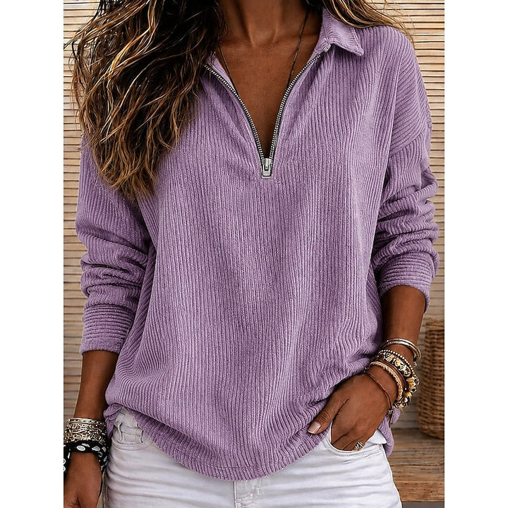 Cassandra | Ribbed Quarter-Zip Pullover Top