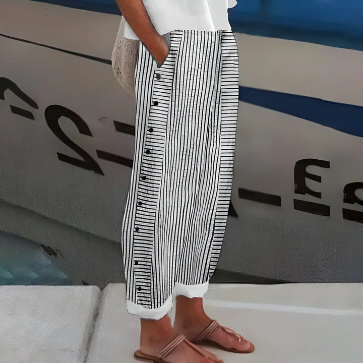 Cherie | Lightweight Stripe Buttoned Pants