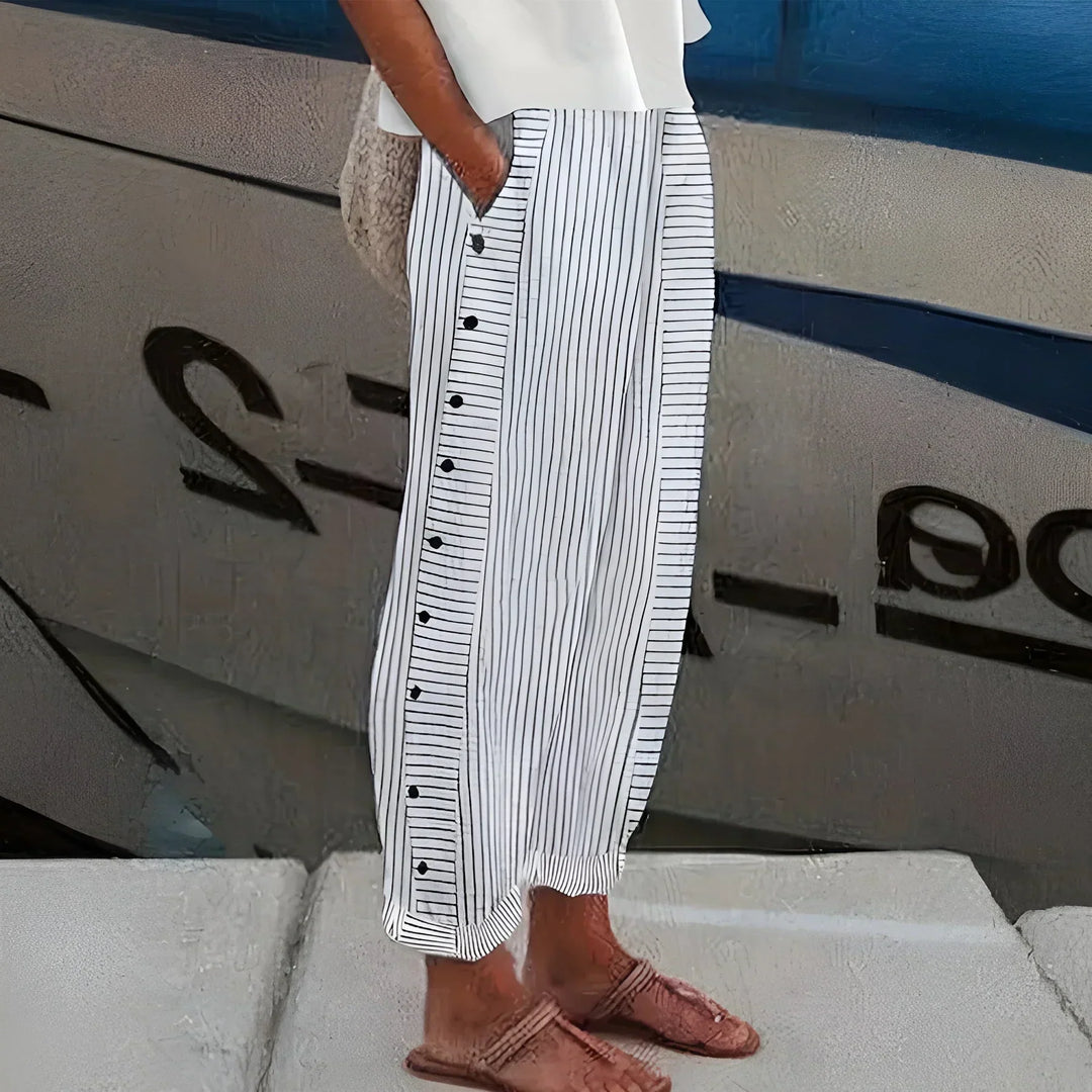 Cherie | Lightweight Stripe Buttoned Pants