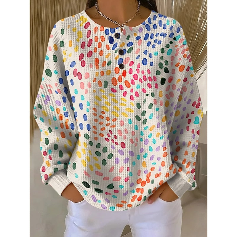 Aurora | Button-Neck Print Sweatshirt
