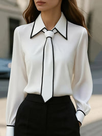 Emma | Contrast Tie-Neck Blouse