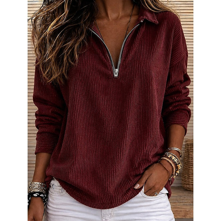 Cassandra | Ribbed Quarter-Zip Pullover Top