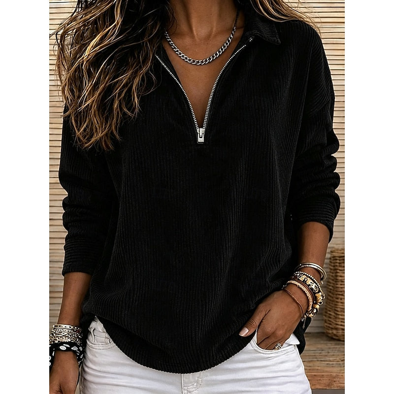 Cassandra | Ribbed Quarter-Zip Pullover Top