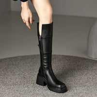 Shawna | Women's Chunky Knee-High Block Heel Zipper Boots