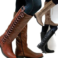 Tamara | Women's Lace-Up Back Knee High Boots Low Block Heel
