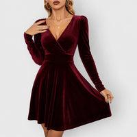 Jaclyn | Women's Velvet Long-Sleeve V-Neck Skater Formal Dresses