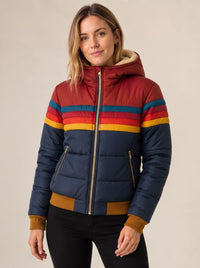 Janice | Women's Waterproof Hooded Puffer Jacket Retro Stripe Color-Block
